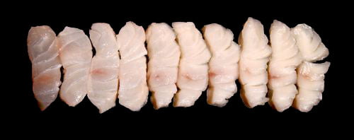 Acidic Cooking Methods - Raw fish on the left and fish cooked in an acid such as lemon juice per minute